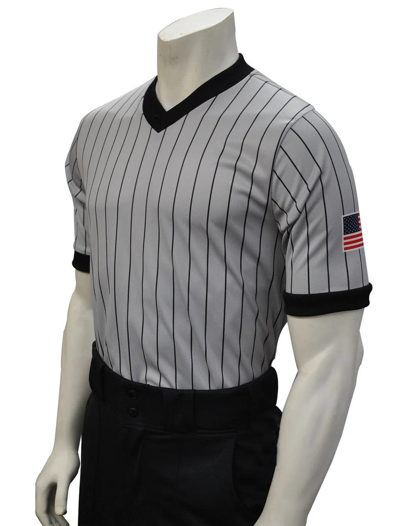 Smitty Body Flex Gray Pinstripe w/ USA Flag Referee Shirt