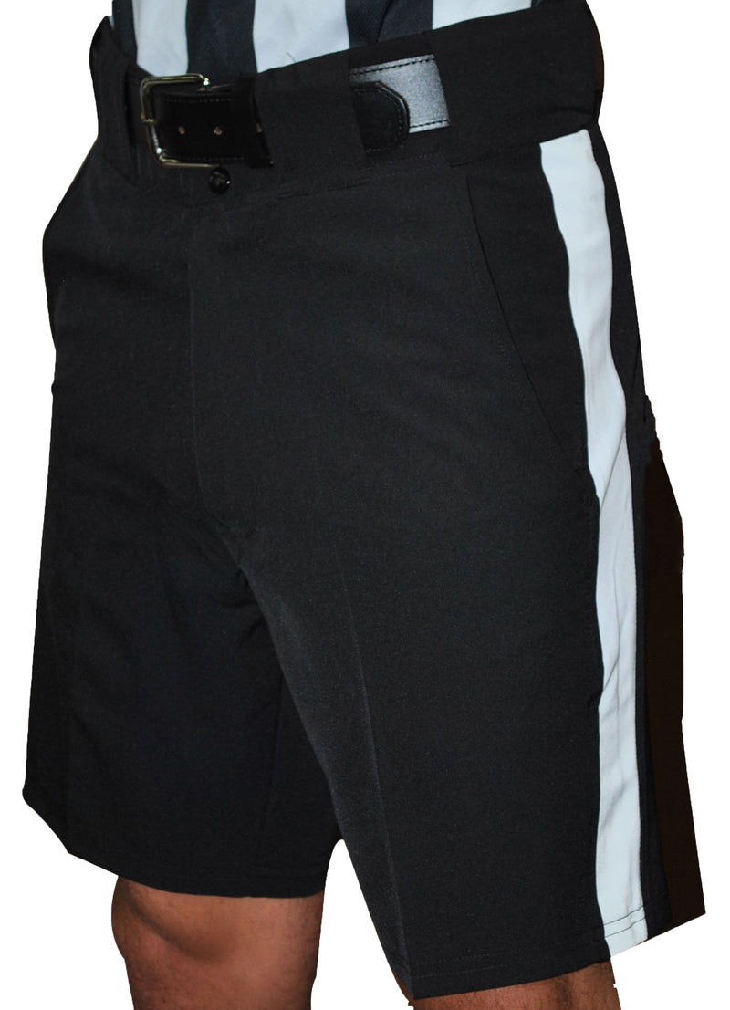 Smitty 4-Way Stretch Black Referee Shorts with White Stripe